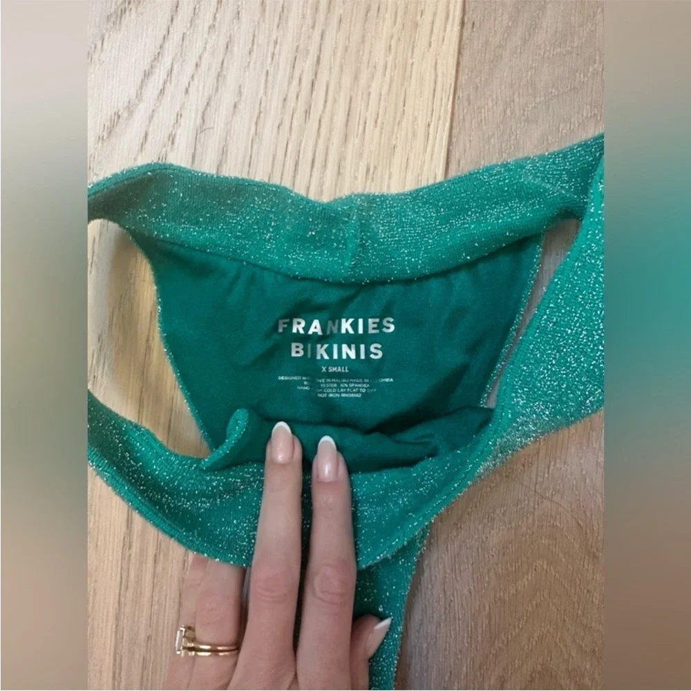 Frankies Bikinis Coco Sparkle Glitter Terrycloth Bikini in Mistletoe Green